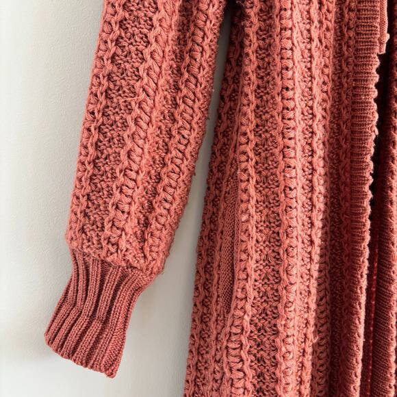 RARE 1970s Vintage Kimlon Knit Sweater Coat Cable Knit Long Cardigan Size Medium - Picture 6 of 9